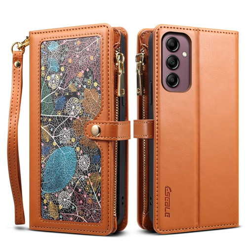 Samsung Galaxy A14 5G ESEBLE Star Series Lanyard Zipper Wallet RFID Leather Case - Brown