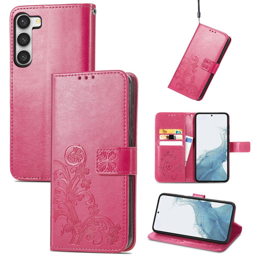 Samsung Galaxy A14 5G Four-leaf Clasp Embossed Buckle Leather Phone Case - Magenta