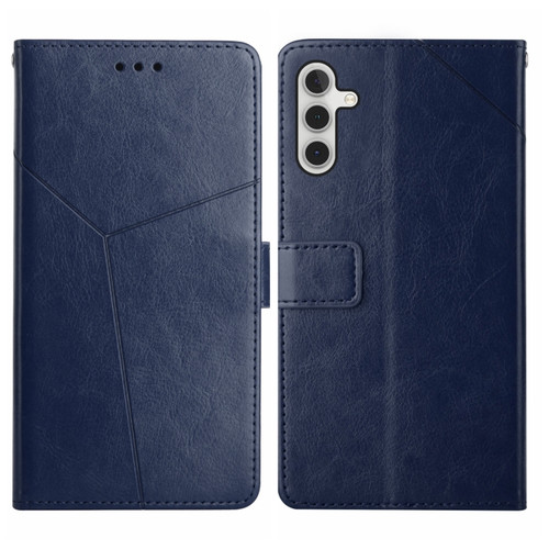 Samsung Galaxy A14 5G HT01 Y-shaped Pattern Flip Leather Phone Case - Blue