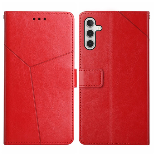 Samsung Galaxy A14 5G HT01 Y-shaped Pattern Flip Leather Phone Case - Red