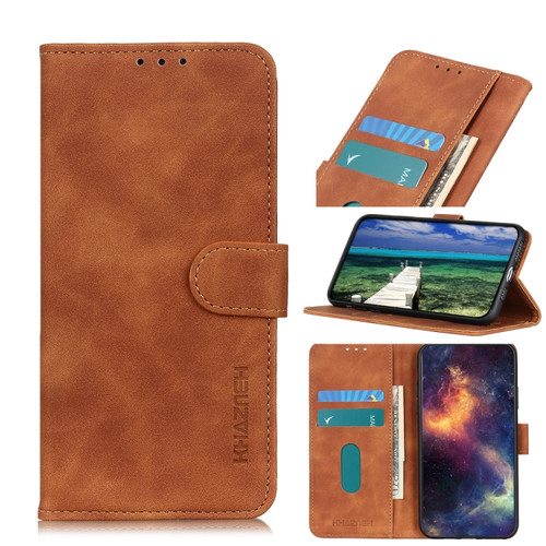 Samsung Galaxy A14 5G KHAZNEH Retro Texture Horizontal Flip Leather Phone Case - Brown