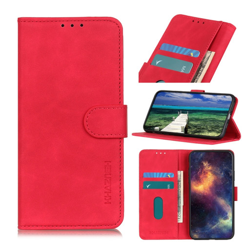 Samsung Galaxy A14 5G KHAZNEH Retro Texture Horizontal Flip Leather Phone Case - Red