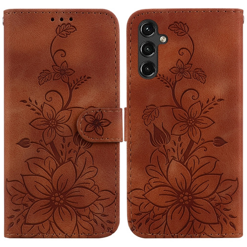 Samsung Galaxy A14 5G Lily Embossed Leather Phone Case - Brown