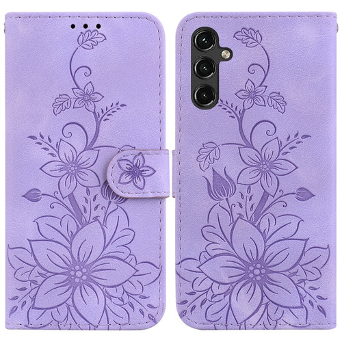 Samsung Galaxy A14 5G Lily Embossed Leather Phone Case - Purple