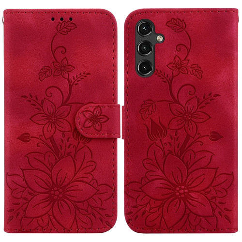 Samsung Galaxy A14 5G Lily Embossed Leather Phone Case - Red