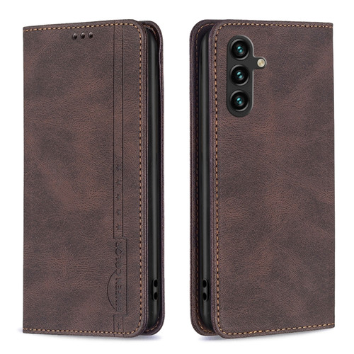 Samsung Galaxy A14 5G Magnetic RFID Blocking Anti-Theft Leather Phone Case - Brown