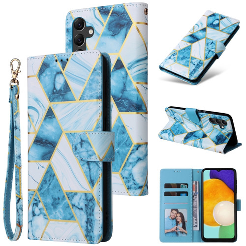 Samsung Galaxy A14 5G Marble Bronzing Stitching Leather Phone Case - Blue