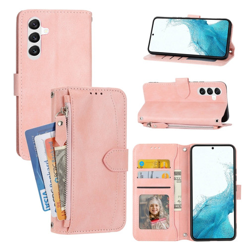 Samsung Galaxy A14 5G Oil Skin Zipper Wallet Leather Phone Case - Pink