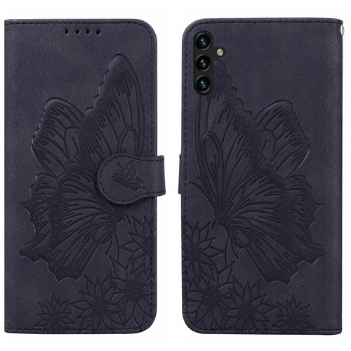 Samsung Galaxy A14 5G Retro Skin Feel Butterflies Embossing Horizontal Flip Leather Phone Case - Black