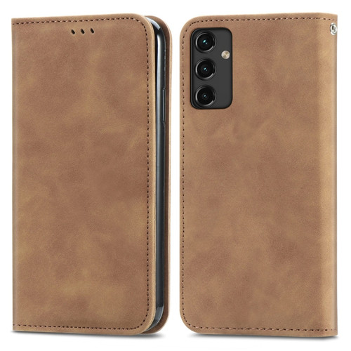 Samsung Galaxy A14 5G Retro Skin Feel Magnetic Leather Phone Case - Brown