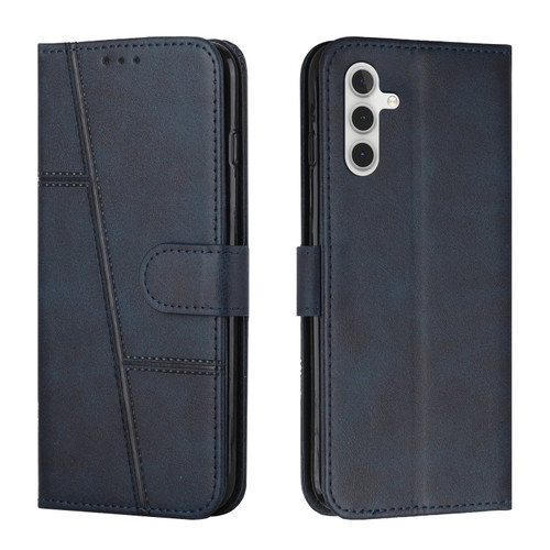 Samsung Galaxy A14 5G Stitching Calf Texture Buckle Leather Phone Case - Blue