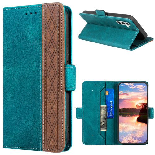 Samsung Galaxy A14 5G Stitching Side-Magnetic RFID Leather Phone Case - Dark Green