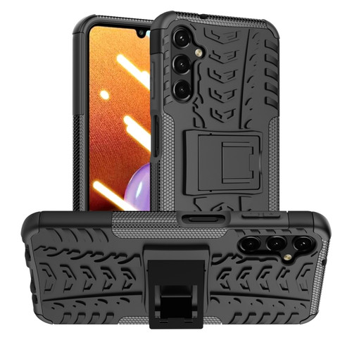 Samsung Galaxy A14 5G Tire Texture TPU + PC Phone Case with Holder - Black