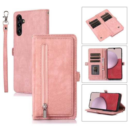 Samsung Galaxy A14 5G Zipper Card Slot Buckle Wallet Leather Phone Case - Pink