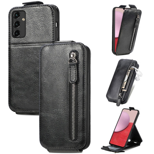 Samsung Galaxy A14 5G Zipper Wallet Vertical Flip Leather Phone Case - Black