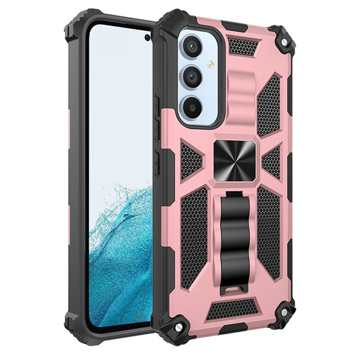 Samsung Galaxy A54 5G Armor Shockproof TPU + PC Magnetic Protective Phone Case with Holder - Rose Gold