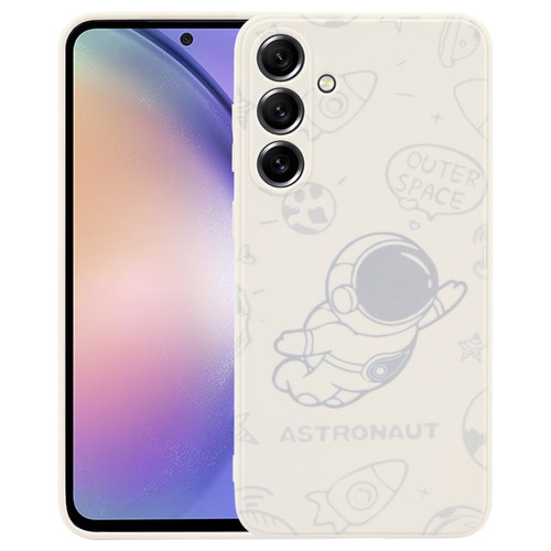 Samsung Galaxy A54 5G Astronaut Pattern Silicone Straight Edge Phone Case - Flying Astronaut-White