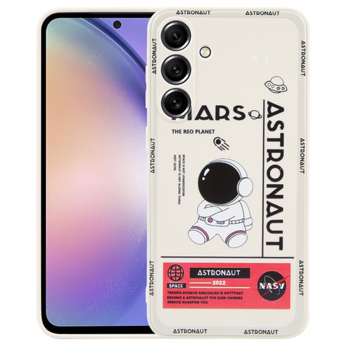 Samsung Galaxy A54 5G Astronaut Pattern Silicone Straight Edge Phone Case - Mars Astronaut-White