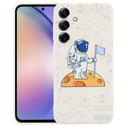 Samsung Galaxy A54 5G Astronaut Pattern Silicone Straight Edge Phone Case - Planet Landing-White