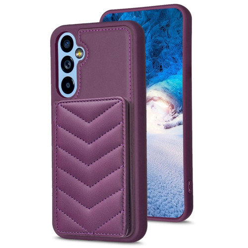 Samsung Galaxy A54 5G BF26 Wave Pattern Card Bag Holder Phone Case - Dark Purple