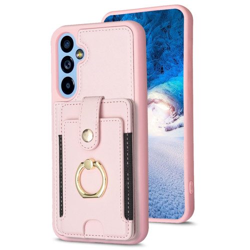 Samsung Galaxy A54 5G BF27 Metal Ring Card Bag Holder Phone Case - Pink