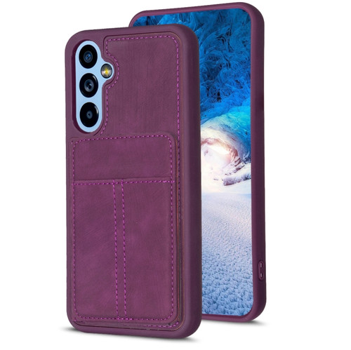 Samsung Galaxy A54 5G BF28 Frosted Card Bag Phone Case with Holder - Dark Purple