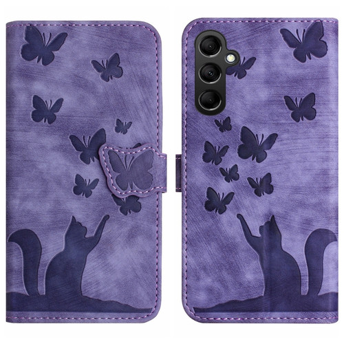 Samsung Galaxy A54 5G Butterfly Cat Embossing Flip Leather Phone Case - Purple
