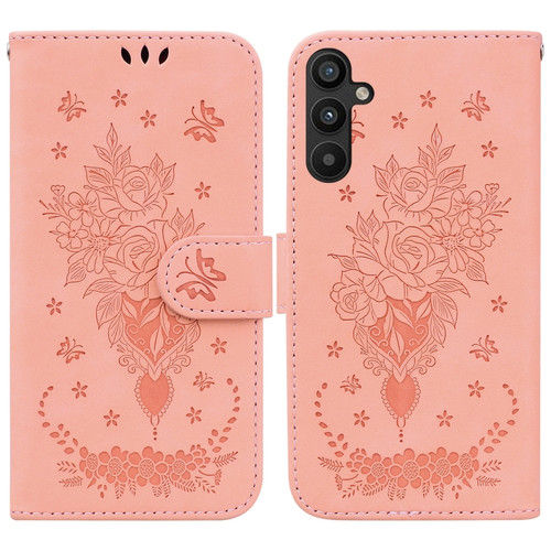 Samsung Galaxy A54 5G Butterfly Rose Embossed Leather Phone Case - Pink