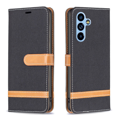 Samsung Galaxy A54 5G Color Block Denim Texture Leather Phone Case - Black