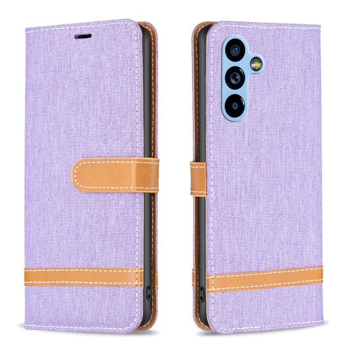 Samsung Galaxy A54 5G Color Block Denim Texture Leather Phone Case - Purple