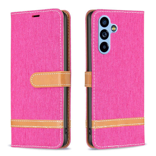 Samsung Galaxy A54 5G Color Block Denim Texture Leather Phone Case - Rose Red