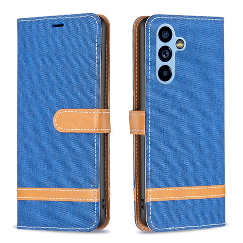 Samsung Galaxy A54 5G Color Block Denim Texture Leather Phone Case - Royal Blue