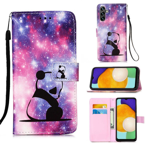 Samsung Galaxy A54 5G Colored Drawing Pattern Plain Weave Leather Phone Case - Baby Panda