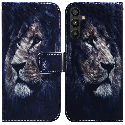 Samsung Galaxy A54 5G Coloured Drawing Flip Leather Phone Case - Lion