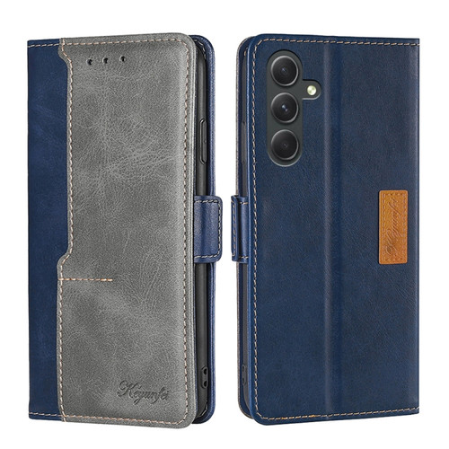 Samsung Galaxy A54 5G Contrast Color Side Buckle Leather Phone Case - Blue + Grey