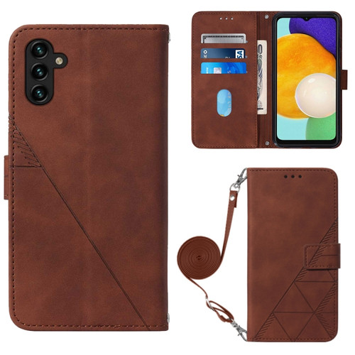 Samsung Galaxy A54 5G Crossbody 3D Embossed Flip Leather Phone Case - Brown