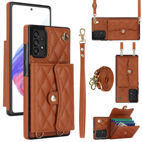 Samsung Galaxy A54 5G Crossbody Rhombic Horizontal Wallet Leather Phone Case - Brown