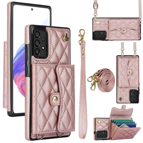 Samsung Galaxy A54 5G Crossbody Rhombic Horizontal Wallet Leather Phone Case - Rose Gold