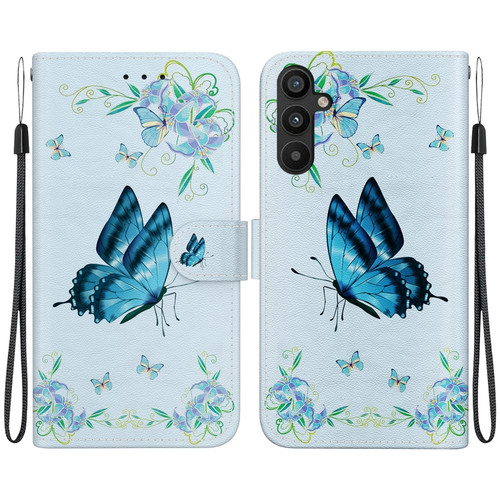 Samsung Galaxy A54 5G Crystal Texture Colored Drawing Leather Phone Case - Blue Pansies