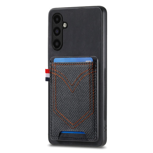 Samsung Galaxy A54 5G Denim Texture Leather Skin Phone Case with Card Slot - Black