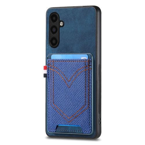 Samsung Galaxy A54 5G Denim Texture Leather Skin Phone Case with Card Slot - Blue