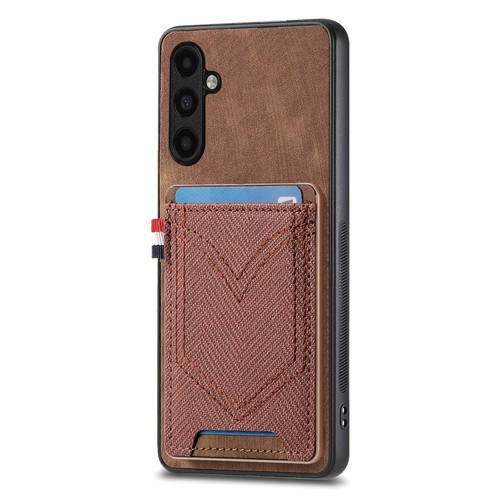 Samsung Galaxy A54 5G Denim Texture Leather Skin Phone Case with Card Slot - Brown