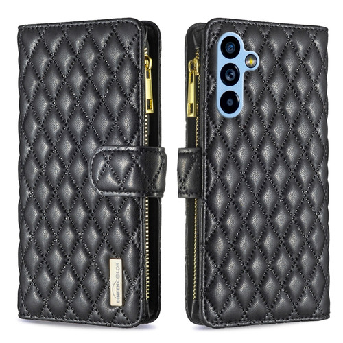 Samsung Galaxy A54 5G Diamond Lattice Zipper Wallet Leather Flip Phone Case - Black