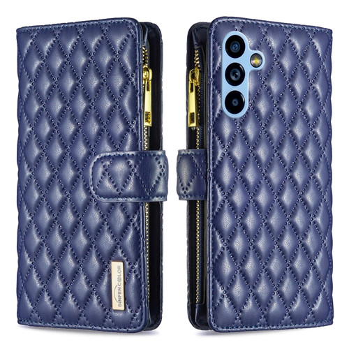 Samsung Galaxy A54 5G Diamond Lattice Zipper Wallet Leather Flip Phone Case - Blue