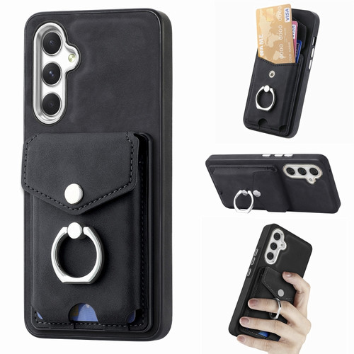 Samsung Galaxy A54 5G Electroplating Skin-feel Leather Ring Card Wallet Phone Case - Black