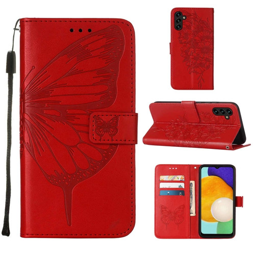 Samsung Galaxy A54 5G Embossed Butterfly Leather Phone Case - Red