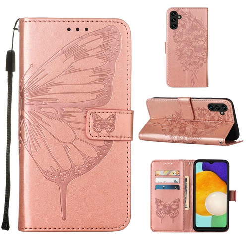 Samsung Galaxy A54 5G Embossed Butterfly Leather Phone Case - Rose Gold