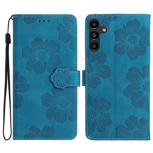 Samsung Galaxy A54 5G Flower Embossing Pattern Leather Phone Case - Blue