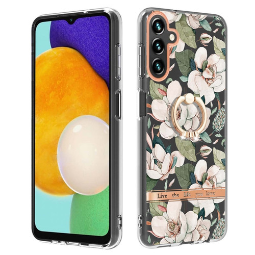 Samsung Galaxy A54 5G Flowers and Plants Series IMD TPU Phone Case with Ring Holder - Green Gardenia