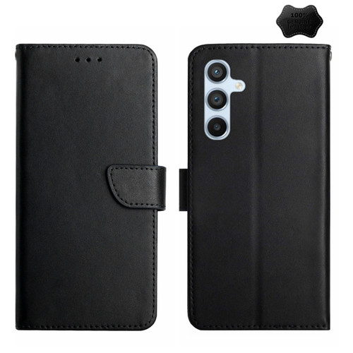 Samsung Galaxy A54 5G Genuine Leather Fingerprint-proof Flip Phone Case - Black